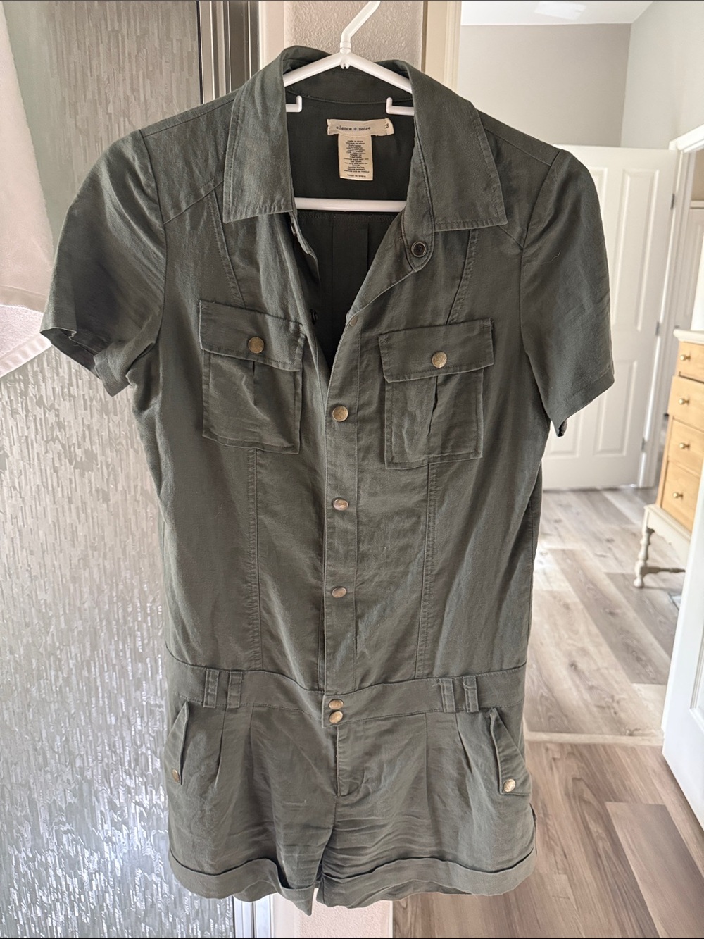 Anthropologie silence + noise Olive Green Button-Front romper